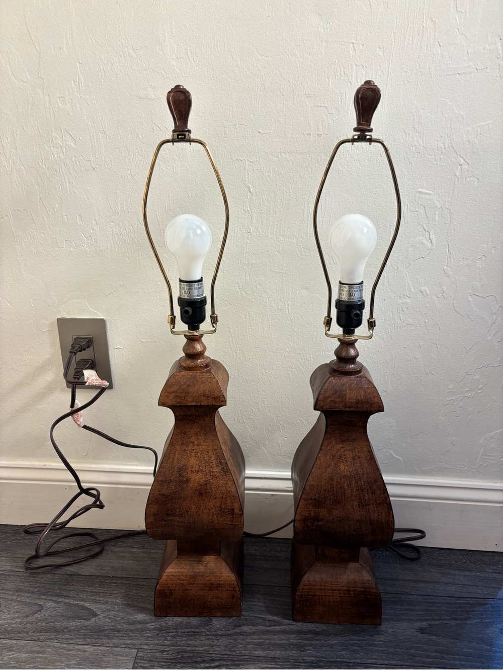 Two wood table lamps